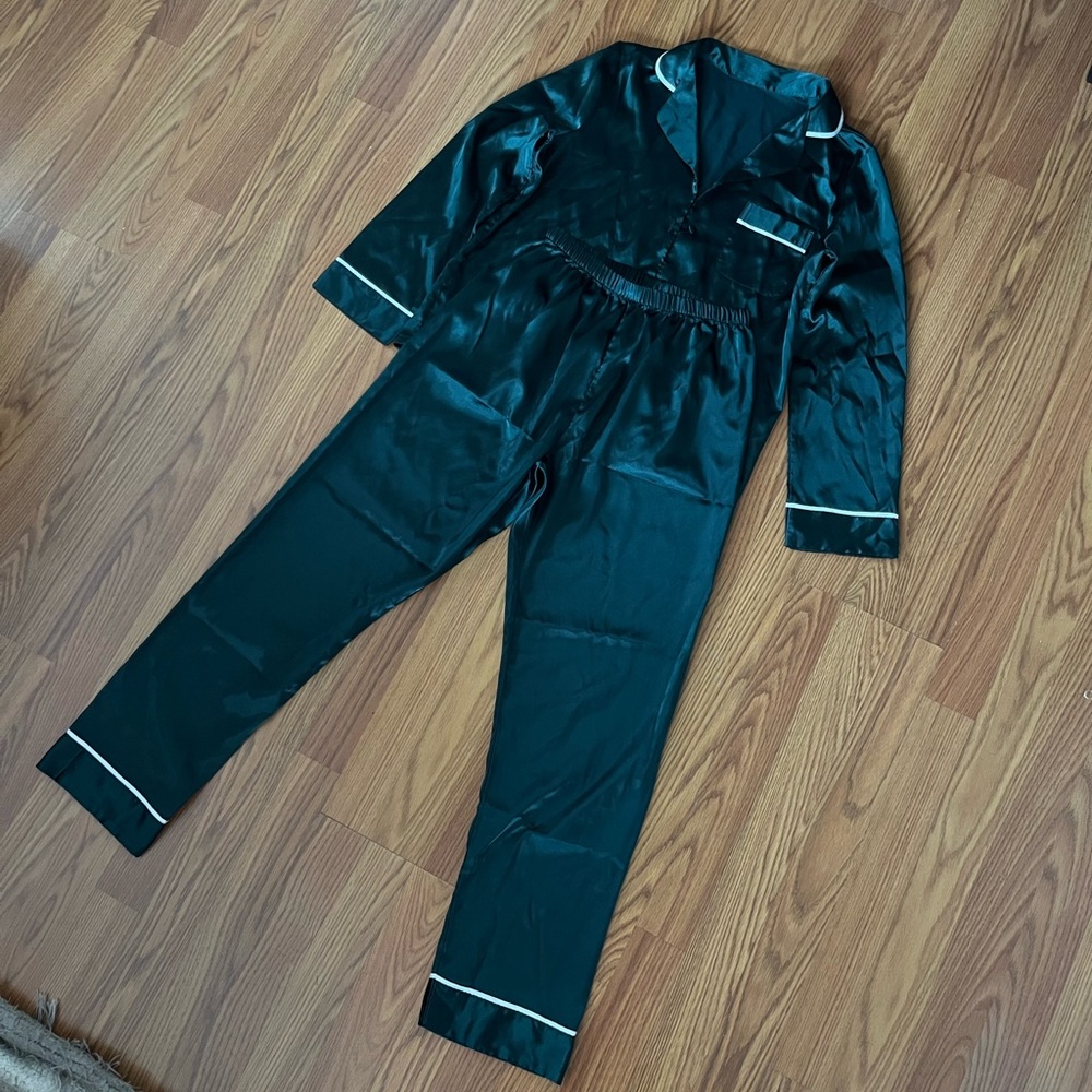 Emerald green satin pajama set